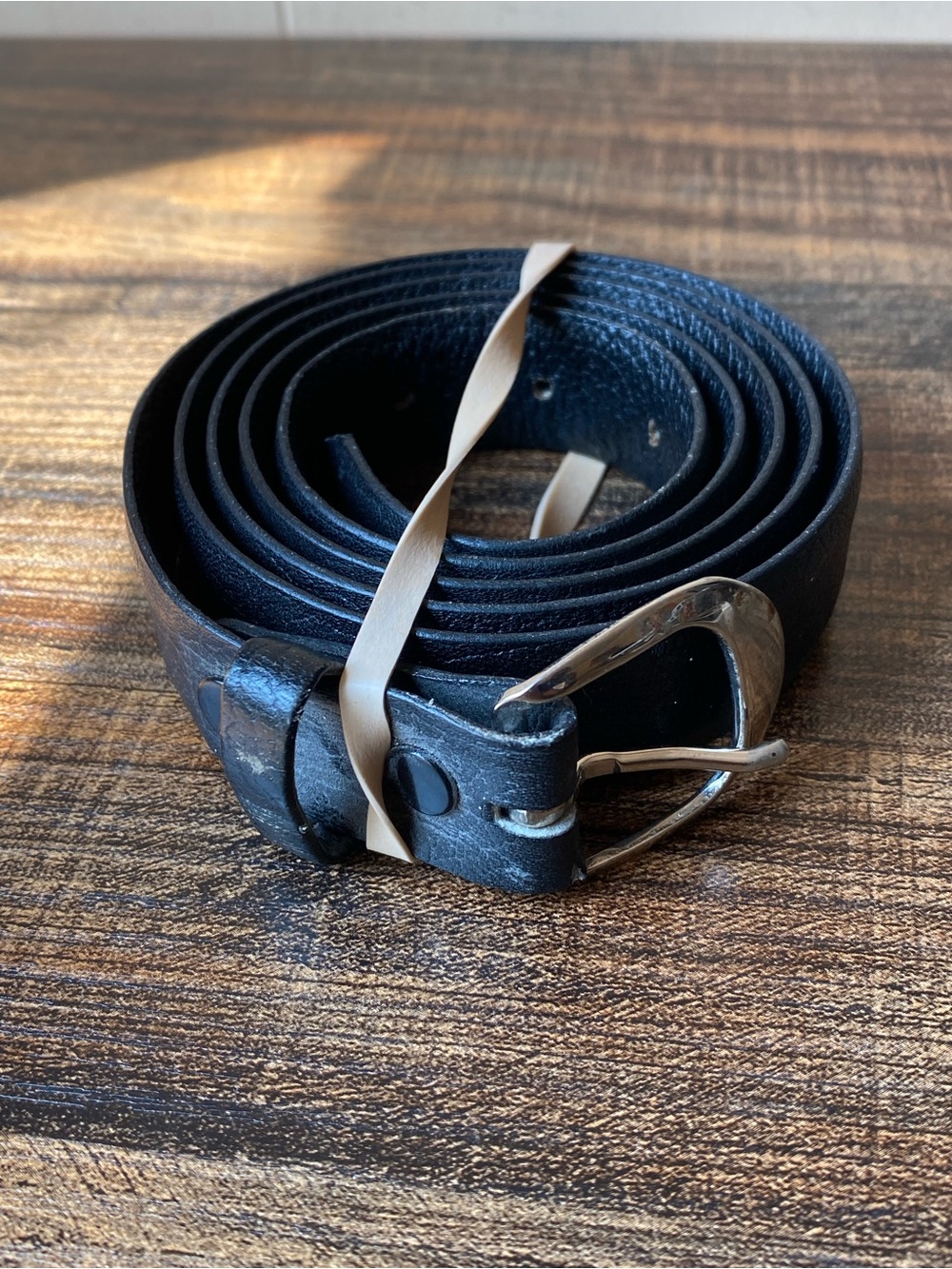 Vintage black leather belt, 34”